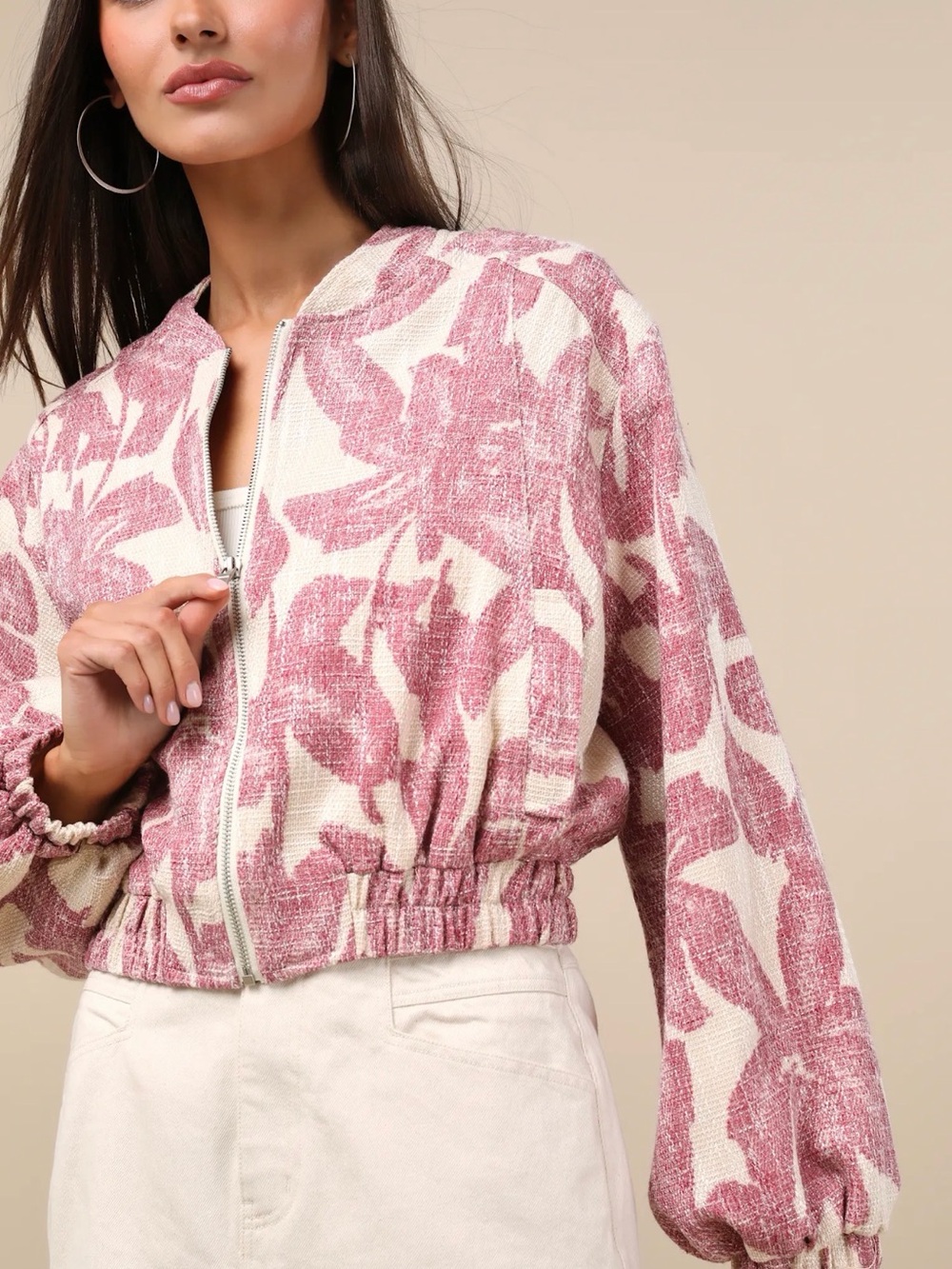 Lulu’s Floral Bomber Jacket - Pink & Cream